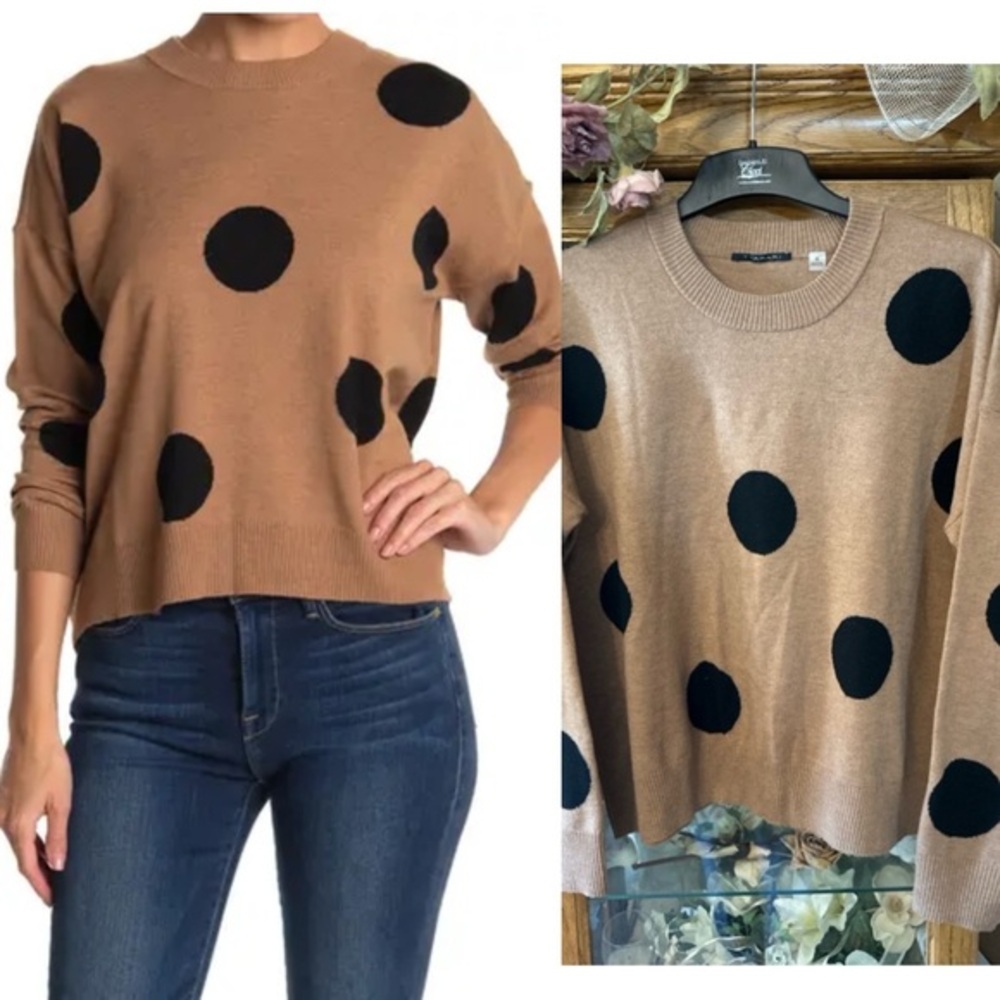 Tahari Tan and Black Polka Dot Sweater